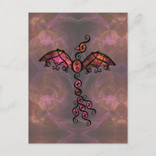 Fiery Phoenix Bird "Aake" Ornate Black Design Vykort