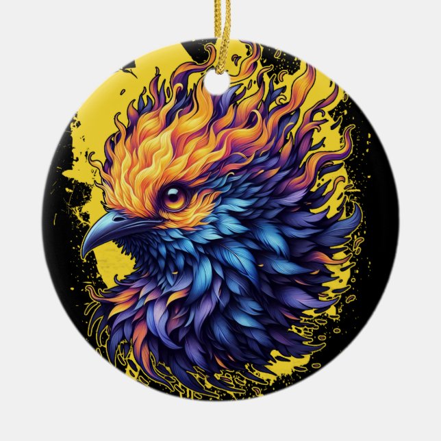 Fiery Phoenix Bird Art Julgransprydnad Keramik (Framsidan)