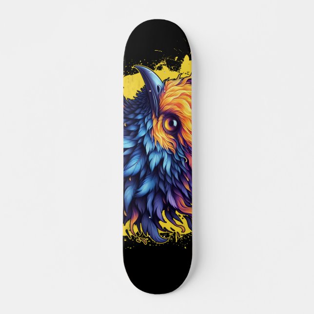 Fiery Phoenix Bird Art Mini Skateboard Bräda 18,5 Cm (Framsida)