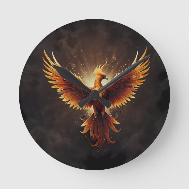 Fiery Phoenix Cushion Rund Klocka (Framsida)