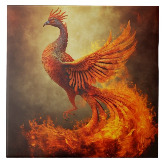 Fiery Phoenix i Mist Ceramic Tile Kakelplatta (Framsidan)
