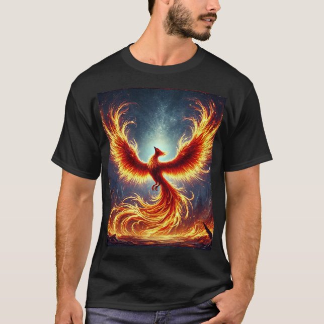  Fiery Phoenix Mythical Art T-Shirt  (Framsida)