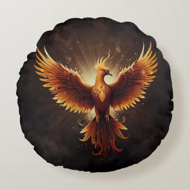 Fiery Phoenix Rund Kudde (Framsidan)