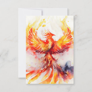 Fiery Phoenix Spreading it's Vingar Watercolor Art Tack Kort