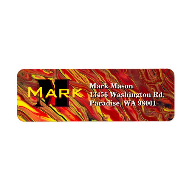 Fiery Red Acrylic Flow Art Returadress Etikett (Framsidan)