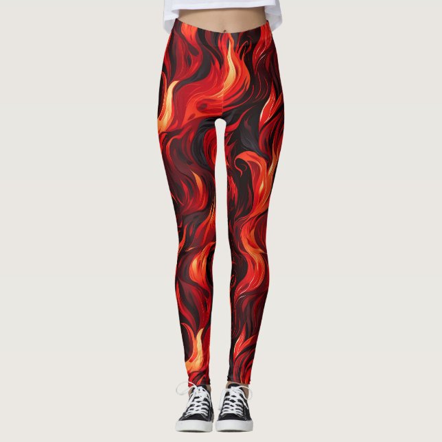Fiery Red and Gult Flames of Passion Leggings (Framsida)