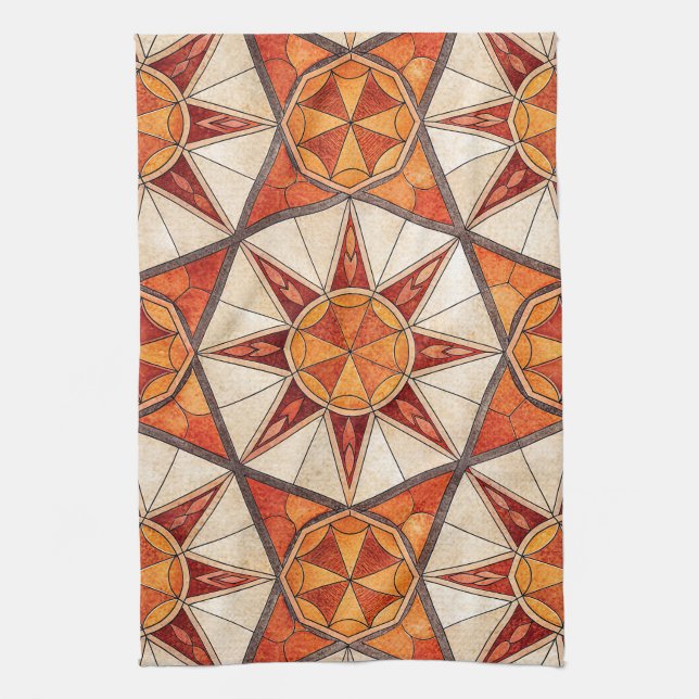 Fiery Red and Orange Starburst - Geometric Mosaic Kökshandduk (Vertikal)