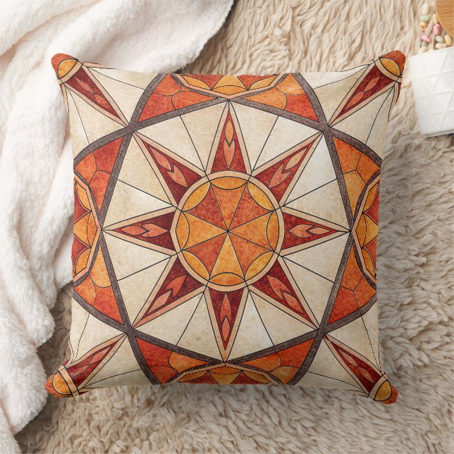 Fiery Red and Orange Starburst - Geometric Mosaic Kudde (Filt)