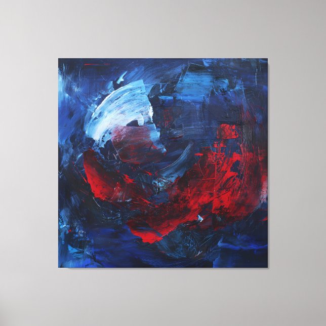 Fiery Red Blue Bold Abstract Wall Art Canvastryck (Framsida)
