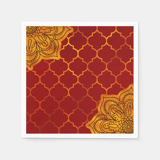 Fiery Red Guld Royal Indian Arabian Theme Moroccan Pappersservett (Framsidan)
