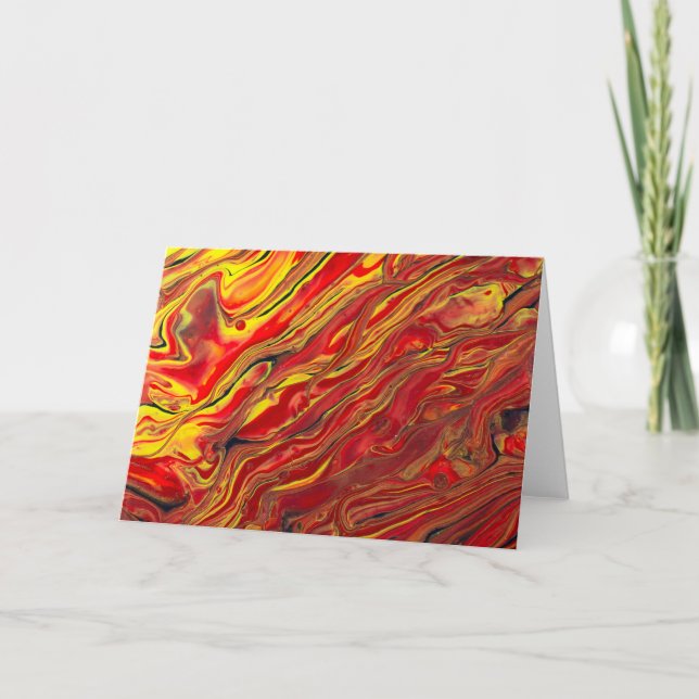 Fiery Red Gult och Black Acyrlic Fluid Art Kort (Framsida)