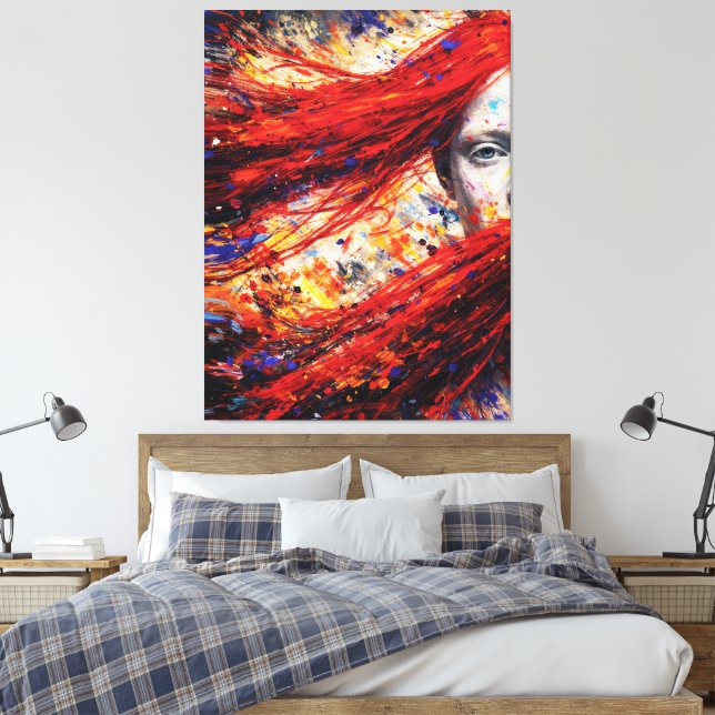 Fiery Red Hair Woman Abstract Portrait Impasto Canvastryck (Insitu (sovrum))