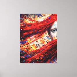 Fiery Red Hair Woman Abstract Portrait Impasto Canvastryck