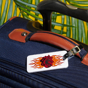 Fiery Red Horse Head med Flames Bagagebricka
