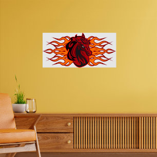 Fiery Red Horse Head med Flames Poster