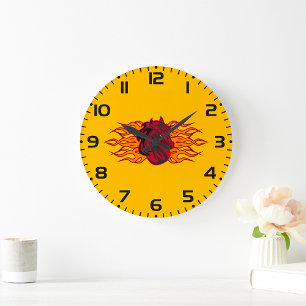 Fiery Red Horse Head med Flames Stor Klocka