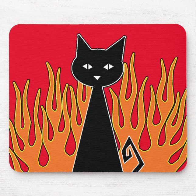~ Fiery {{{ red }}} svart katt ~ Mus Pad Musmatta (Framsidan)