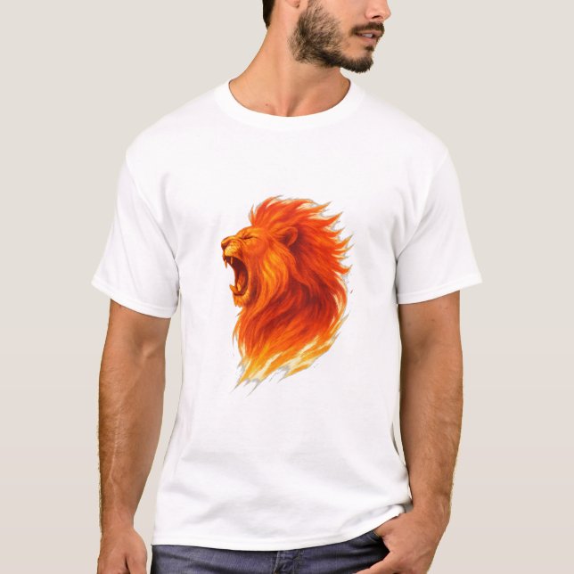 Fiery Roeing Lejon Head Illustration T Shirt (Framsida)