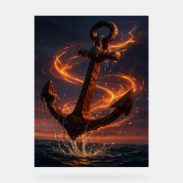 Fiery Rustic Anchor – Nautical Fantasy Wall Art