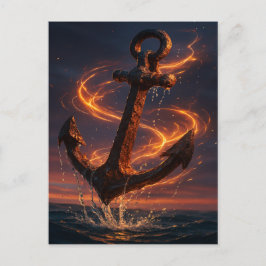 Fiery Rustic Anchor – Nautical Fantasy Wall Art Helg Vykort