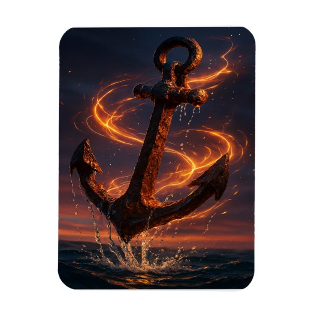 Fiery Rustic Anchor – Nautical Fantasy Wall Art Magnet (Vertikal)