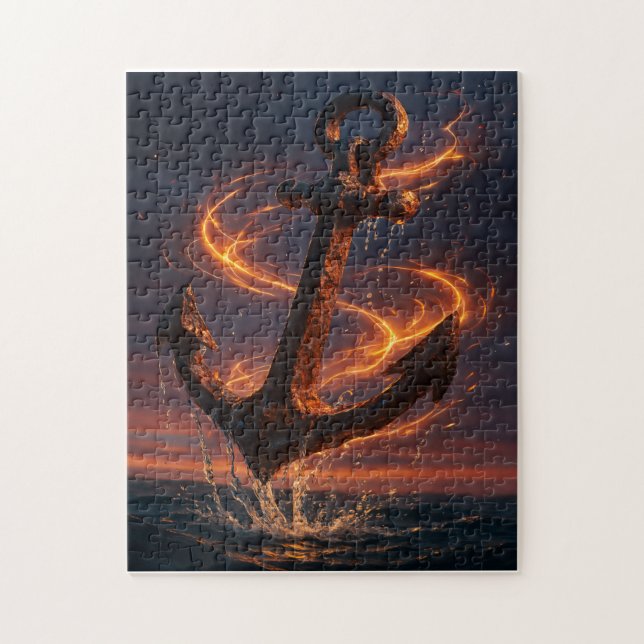 Fiery Rustic Anchor – Nautical Fantasy Wall Art Pussel (Vertikal)