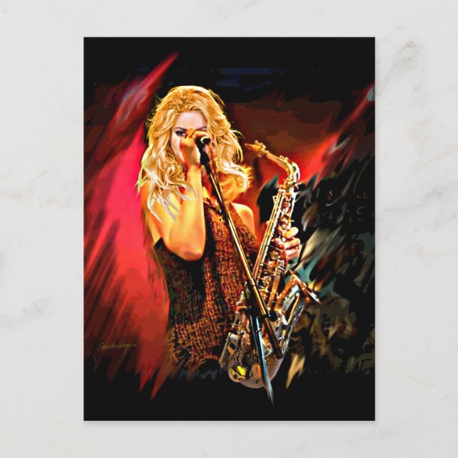 Fiery Saxophone Player Vykort (Framsida)