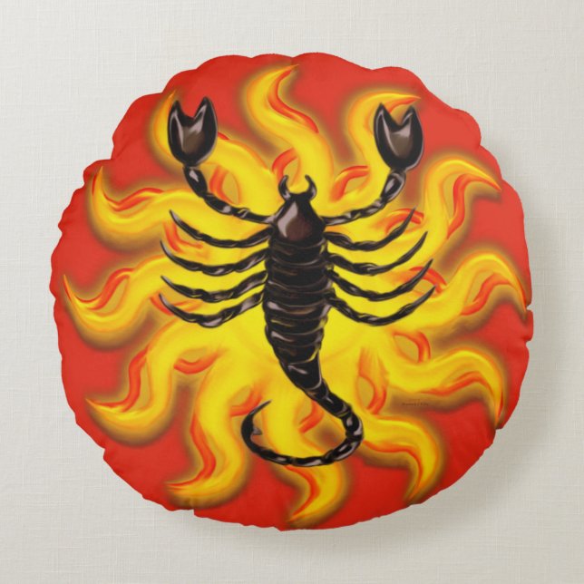 Fiery Scorpio Rund Kudde (Framsidan)