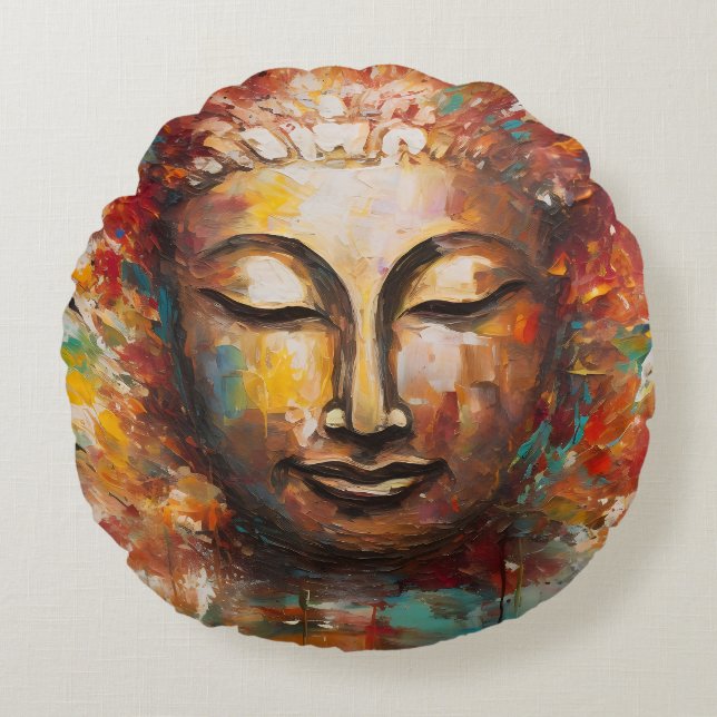 Fiery Serenity - Buddha Expressionist Art Rund Kudde (Framsidan)