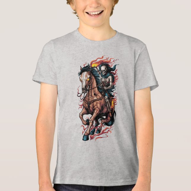 Fiery Skeleton Rider på en Galloping Horse T Shirt (Framsida)