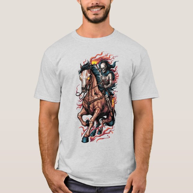 Fiery Skeleton Rider på en Galloping Horse T Shirt (Framsida)