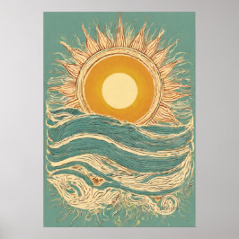 Fiery Sol on Grönt Sol Illustration Wall Art Print Poster