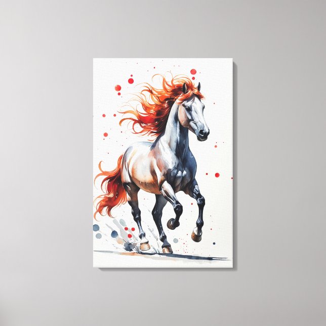 Fiery Spirit - Majestic Horse Watercolor Art  Canvastryck (Framsida)