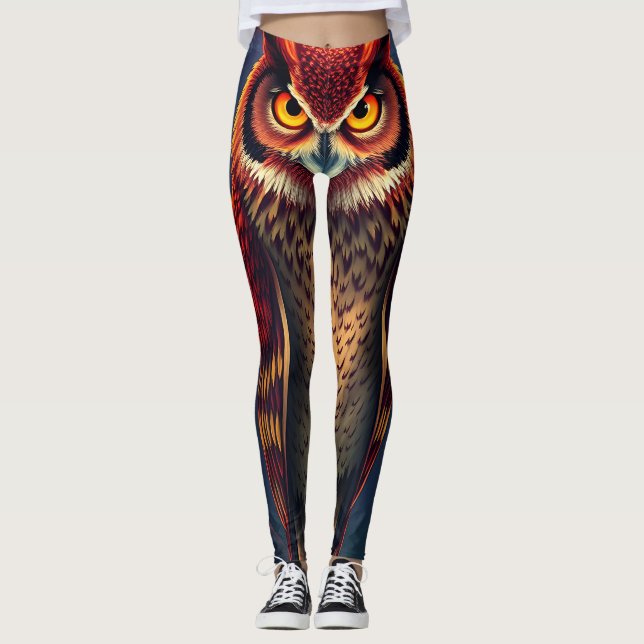 Fiery Spirit Owl: Phoenix Rebirth Art Leggings (Framsida)