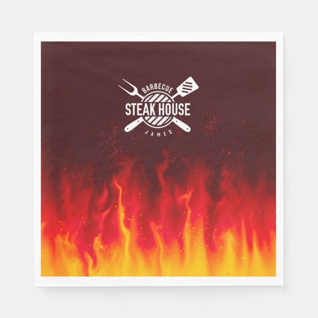Fiery Steak House Napkins - Anpassningsbar BBQ Fla Pappersservett (Framsidan)