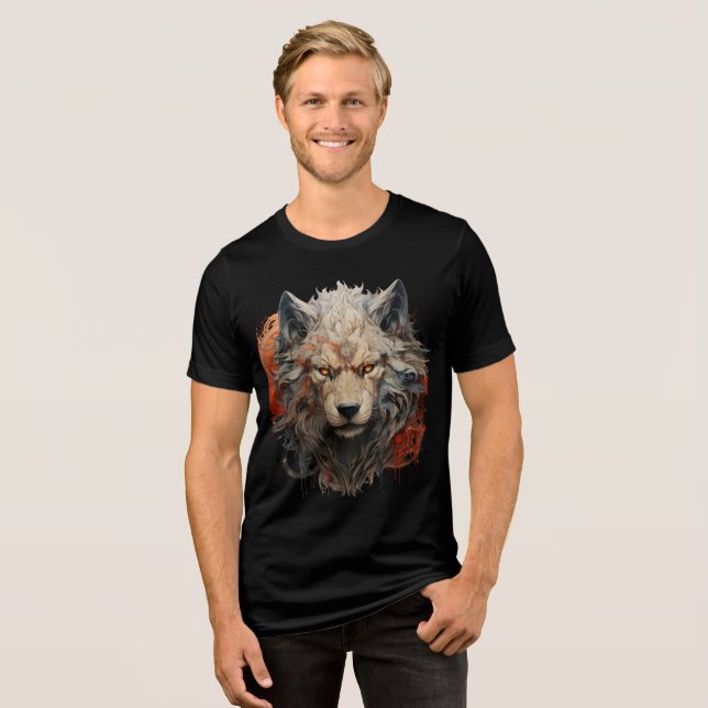 Fiery Steampunk Wolf Wall Art T Shirt (Framsida Full)