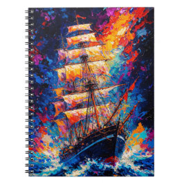 Fiery Sunset Tall Ship Abstract Painting Nautical  Anteckningsbok