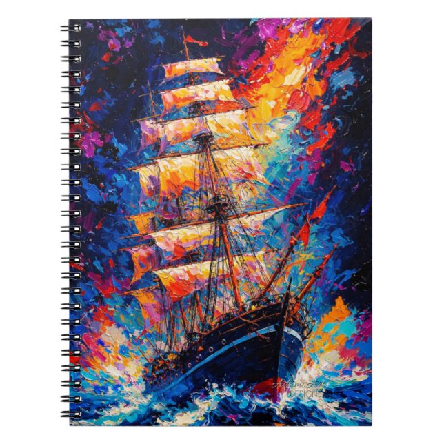 Fiery Sunset Tall Ship Abstract Painting Nautical  Anteckningsbok (Framsidan)