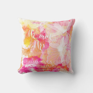 FIERY SUNSET WATERCOLOR HOLLYHOCK BRÖLLOP PILLOW KUDDE