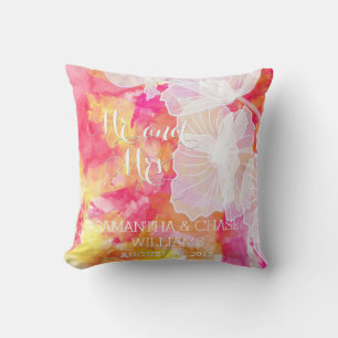 FIERY SUNSET WATERCOLOR HOLLYHOCK BRÖLLOP PILLOW KUDDE