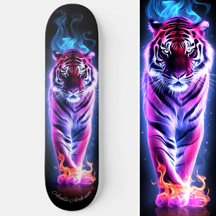 Fiery Tiger Rosa & Blue Glowing Coola Stil Mini Skateboard Bräda 18,5 Cm