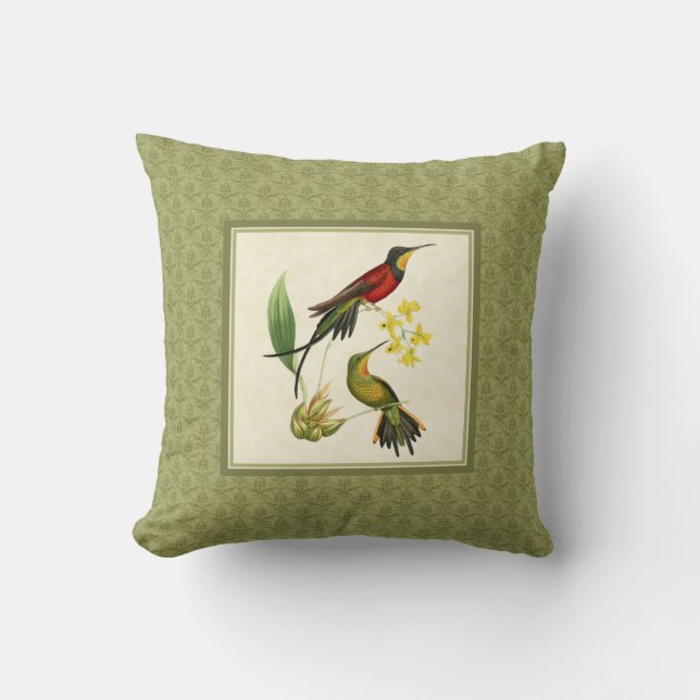 Fiery Topaz Hummingbird Damask Pillow Kudde (Framsida)