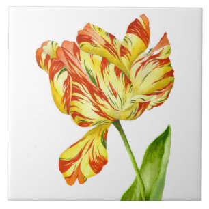 Fiery Tulip på en keramisk platta Kakelplatta