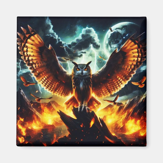 Fiery Uggla Moonrise Magnet (Framsidan)