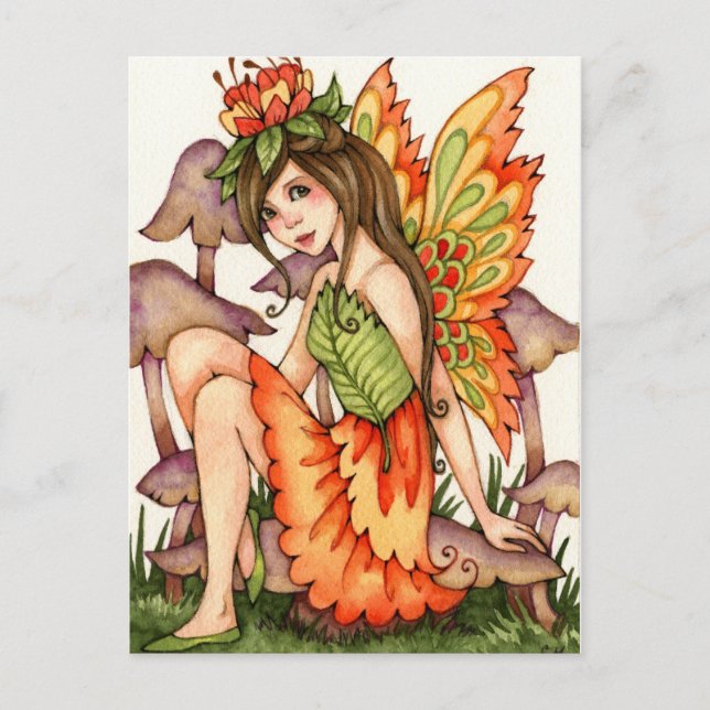 Fiery Vingar - Autumn Fantasy Fairy Art Vykort (Framsida)