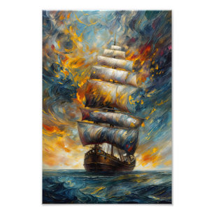 Fiery Voyage Dramatic Sailing Frakt at Sunset Fototryck