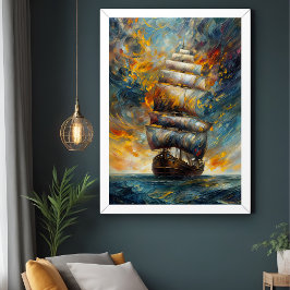 Fiery Voyage - Dramatisk segling Frakt vid Sunset Poster