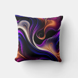 Fiery Waves - Bold Purple, Orange - Gold Abstract Kudde