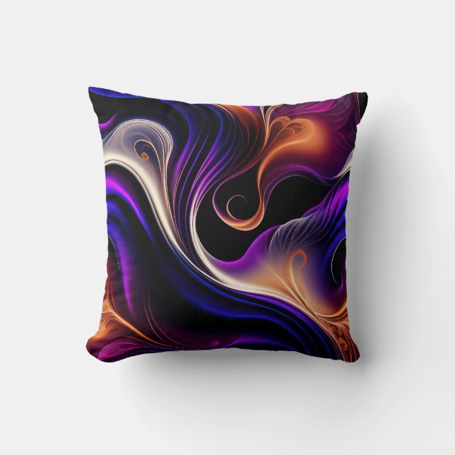 Fiery Waves - Bold Purple, Orange - Gold Abstract Kudde (Framsida)