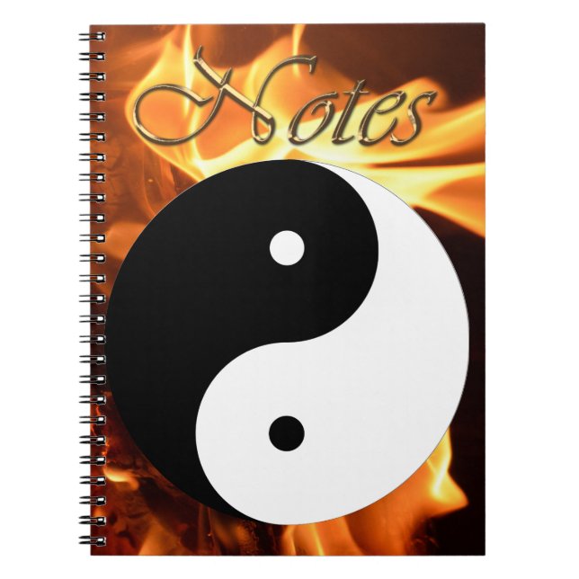 Fiery Yin och Yang Asian Symbol of Balance Anteckningsbok Med Spiral (Framsidan)